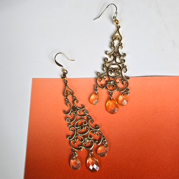 Elegant Gold Tone Chandelier Earrings - Picture 7 of 17